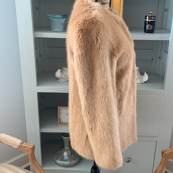 ANN TAYLOR Caramel Tan Brown fur coat XS 0 2 4 winter lady elegant - Picture 4 of 12